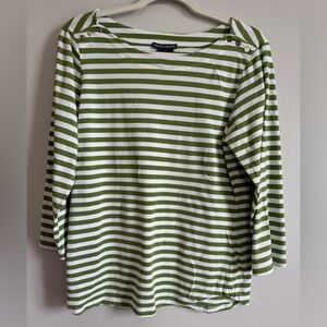 Chelsea & Theodore Women’s Green and White Striped 3/4 Sleeve Top Size L